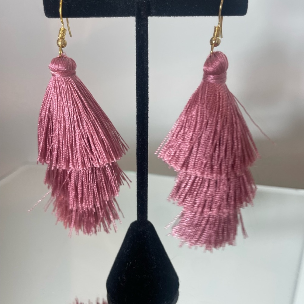 Dark Pink Fringe Earrings
